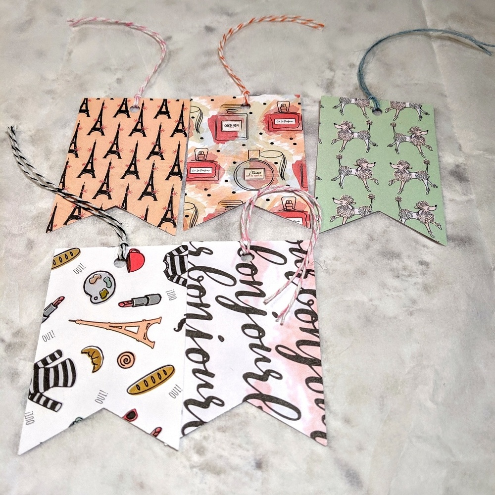 French Print Variety Gift Tags w/Ribbon Set of 15
